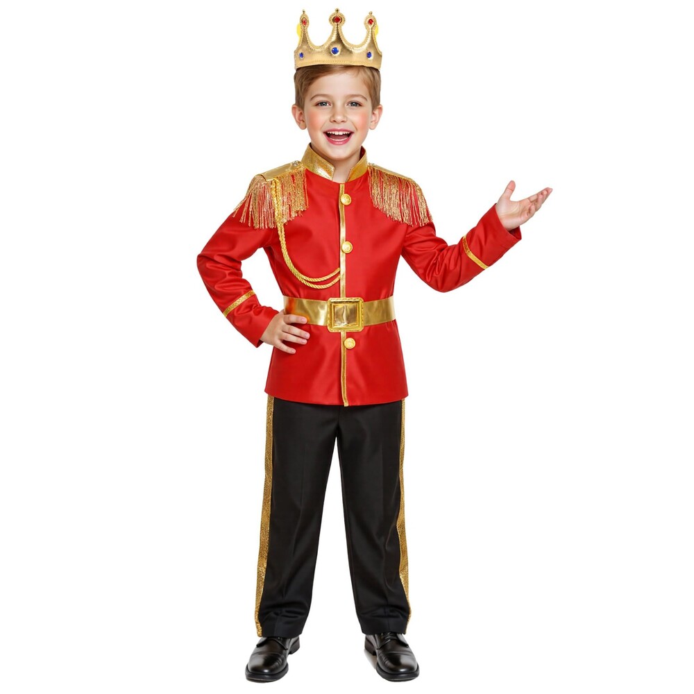 Prince Charming Costume Kids Royal Prince Dress Up Fairytale (Red, 7-8 Years)